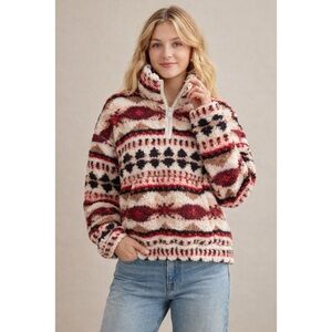 Aerie Sherpa Half Zip Pullover Jacket Aztec Print XXS NWT